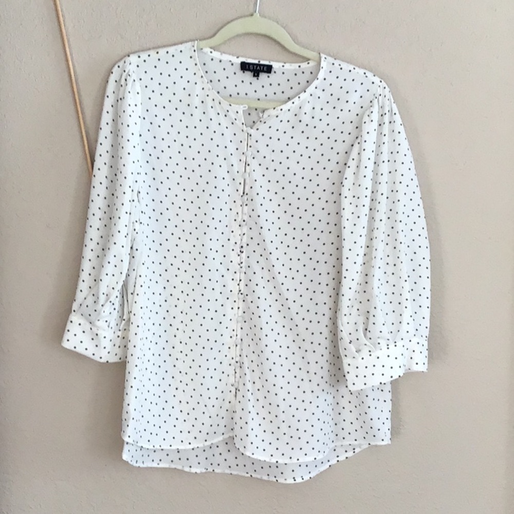 NEVER WORN white & black polka dots ultra feminine blouse, size Large - Picture 2 of 9